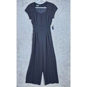 Vintage Patrick Collection Jumpsuit Womens Size 8 Black Wide Leg‎ Beaded Pleated